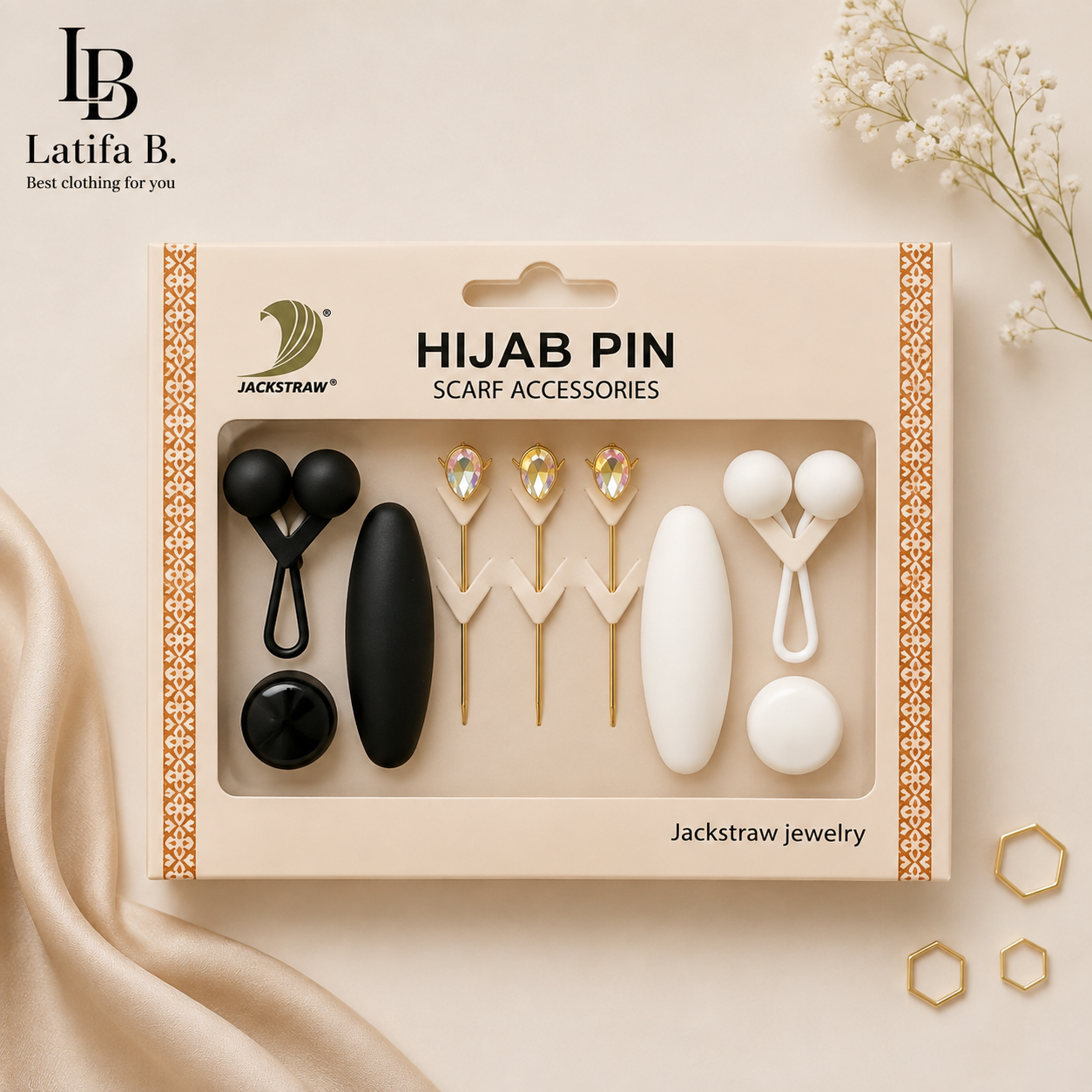 Kit accessoires Hijab – Épingles, pinces & aimants