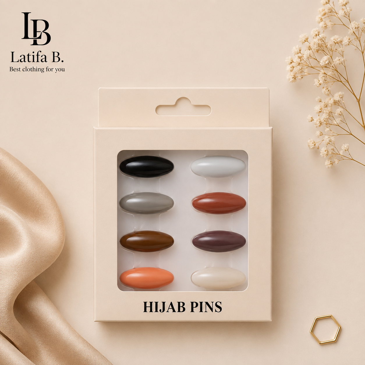 Épingles broches pour hijab – Colorés - Boîte de 8